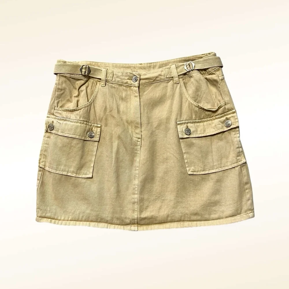 Steve Madden Cargo Mini Skirt Large Tan Utility Gorpcore Streetwear Denim